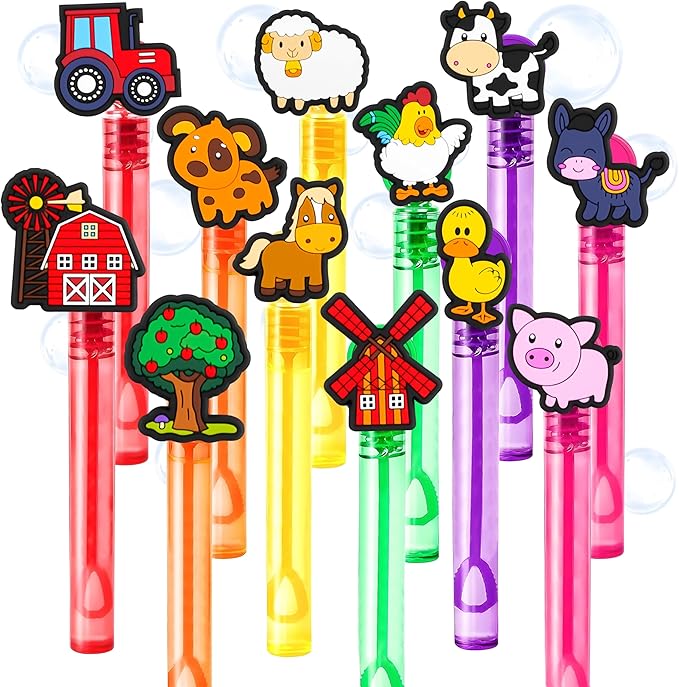 Farm Party Favors for Kids – 24PCS Barn-Themed Bubble Wands, Great for Birthday Supplies, Pinata Fillers, Goodie Bags & Classroom Rewards