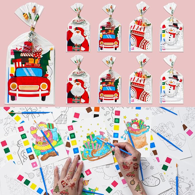 Christmas Party Favors for Kids, 120Pcs Water Coloring Books & 320Pcs Temporary Tattoos Bulk for Goodie Bags Stocking Stuffers Classroom Prizes Christmas Crafts Gifts for Kids Party Supplies