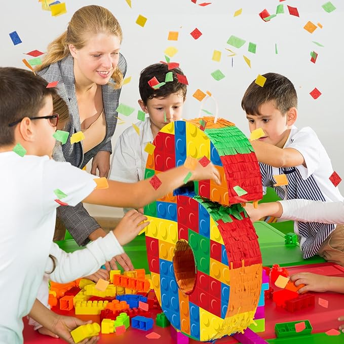 Number 6 Building Blocks Piñata 16.5 Inch Party Supplies 6th Birthday Party Decorations Piñata with Confetti Blocks Theme Fiesta Anniversary Celebration