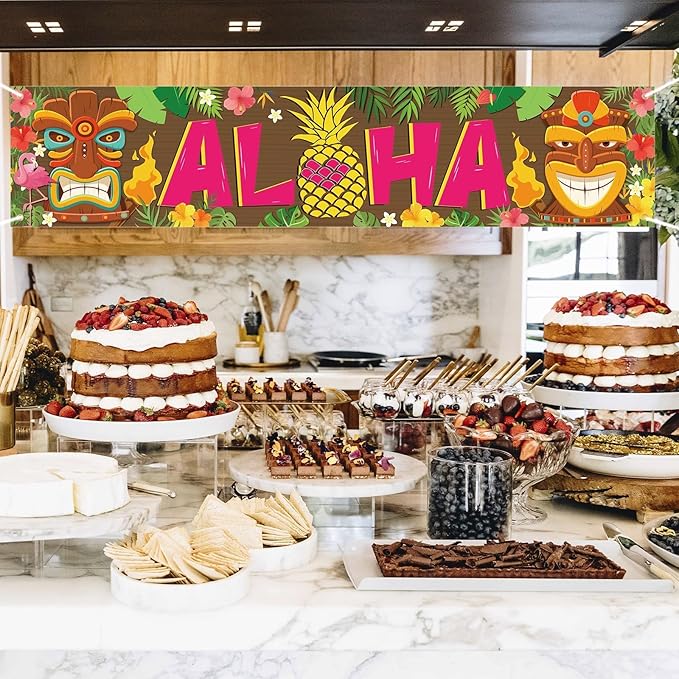 OuMuaMua Hawaiian Luau Party Decorations, Aloha Party Decorations, Tiki Decorations Aloha sign with Lights for Summer Aloha Moana Hawaii Luau Party Decoration, Tropical Birthday Tiki Party Supplies