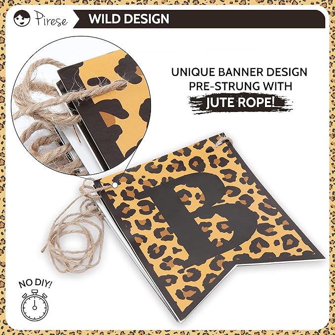 Pirese Cheetah Happy Birthday Banner – Cheetah Birthday Decorations, Leopard Party Decor, Safari Theme Party Supplies, Animal Print Party