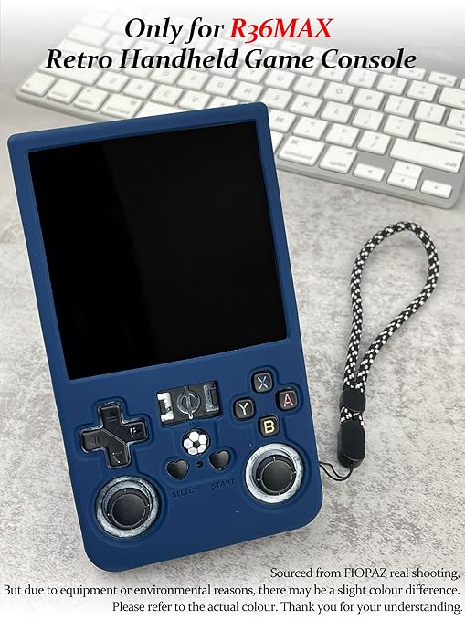 FIOPAZ for R36MAX Silicone Protective Case, Soft Skin for R36 MAX Retro Handheld Game Console Accessories, Anti-Scratch Washable Only for R 36 MAX Sleeve with Lanyard (Blue)
