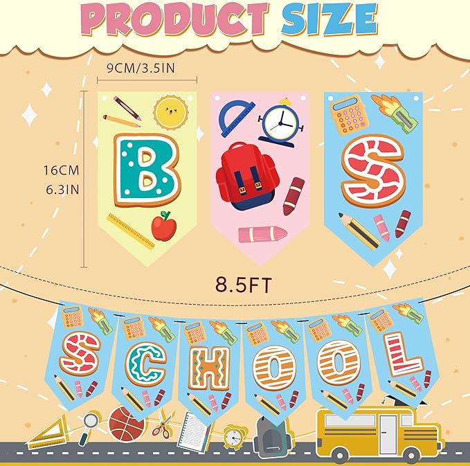 OHOME Back to School Decorations - First Day of School Banner Sign for Indoor Outdoor | Teacher Must Haves Supplies - Hanging Classroom Decor Party Favors Supplies Backdrop