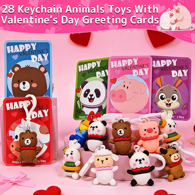 28 Pack Animal Keychains, 7 Styles Keychain Toys for Kids Teens Adults School Classroom Exchange Gift, Party Favors Supplies,Classroom Prizes Birthday Gifts,Easter Party Favors,Easter Basket Stuffers