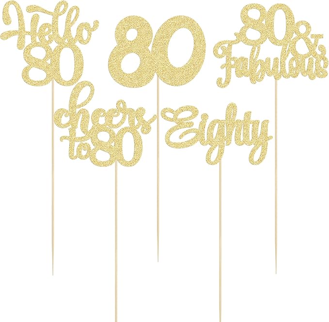 Gyufise 15Pcs 80th Birthday Centerpiece Sticks Eighty Happy 80th Table Flower Centerpieces Sticks Cheers to 80 Floral Decorations for 80th Birthday Party Centerpieces Supplies Gold