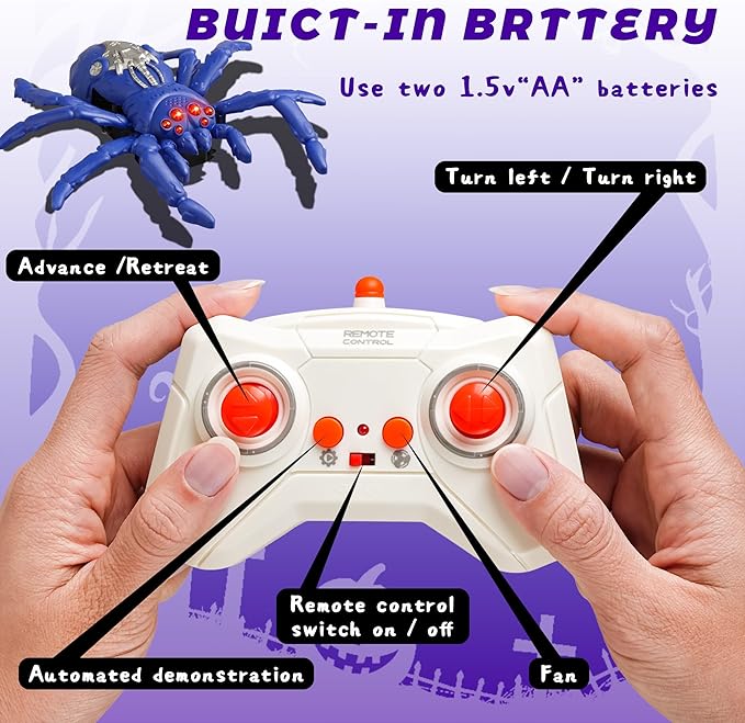 Wall Climbing Remote Control Spider, Rechargeable RC Wall Crawler Tarantula Robot with High Speed & 360° Rotation, Funny Prank Toys Gifts for Boys & Girls Age 3+ (Purple)