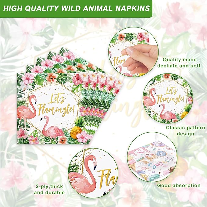 120 Pcs Flamingo Birthday Party Supplies Tropical Luau Hawaiian Party Decorations Disposable Tableware Set Plate Cup Napkin Knives Fork for 20 Guests