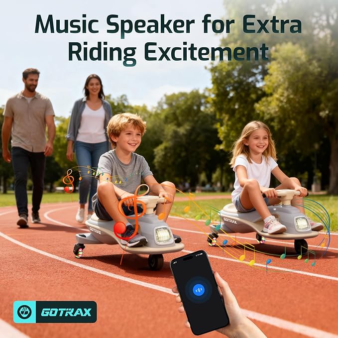 Gotrax WG1 Electric Wiggle Car for Kids, 12V Big Battery up to 120Min Playtime, Music Speaker &Rear Flash Wheels, Battery Display & Easy Assembly w/Pedal Throttle, Crazy Cart Gift for Ages 3+, 132Lbs