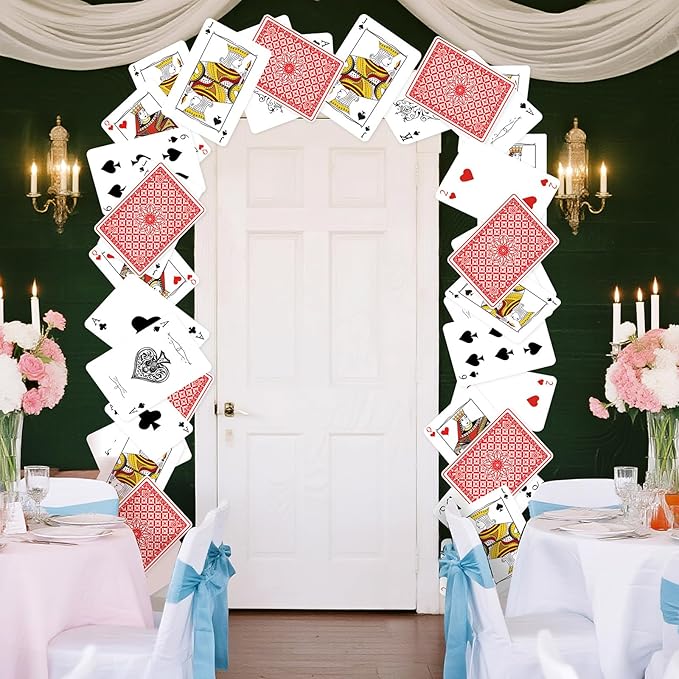 Preboun Wonderland Tea Party Decoration 6.56 x 4.9 ft Classic Poker Cards Door Banner Wonderland Garland Photo Props Background for Birthday Baby Shower Tea Party Supplies