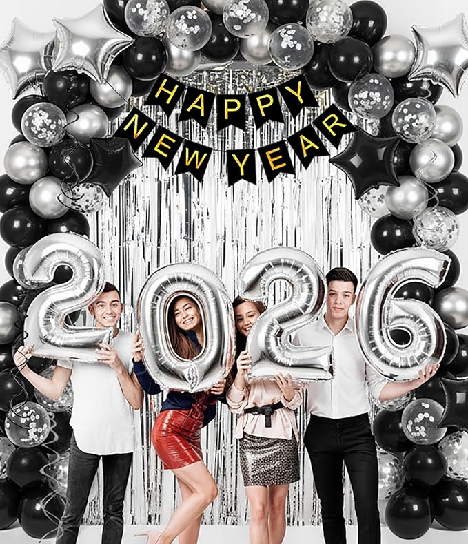 KALOR 42 Inch 2026 Silver Foil Mylar Number Balloons, 2026 New Years Decorations for 2026 Happy New Year Eve and Graduations Party Supplies