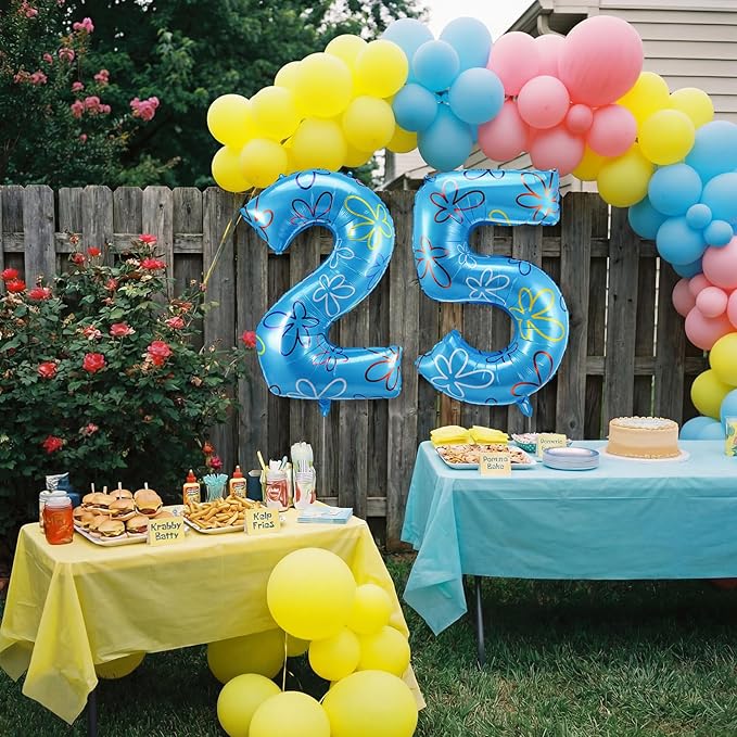 Sponge Number 25 Balloons 40 Inch Cute Flower Cloud Theme Birthday Party Decorations Large Foil Balloons for Women Men Birthday Party Backdrop Celebration Supplies