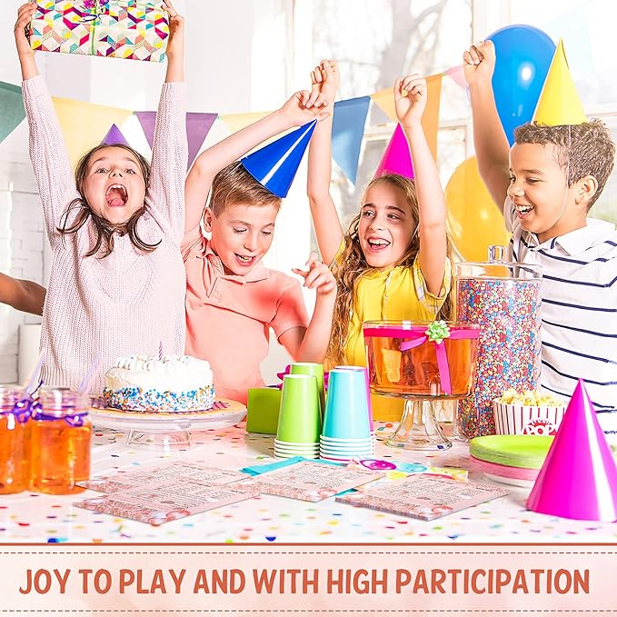 Leinuosen Who Knows The Birthday Girl Best Card 50 Pcs Birthday Party Game Set Girly Pink Rose Gold Sprinkles Themed Cards with 10 Pre Pointed Pencils for Teen Sweet Sleepover Party