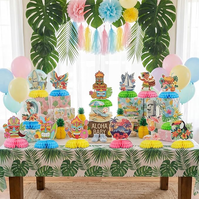 24 Pcs Luau Party Decorations Honeycomb Centerpieces, Hawaiian Party Decorations Centerpieces for Tables