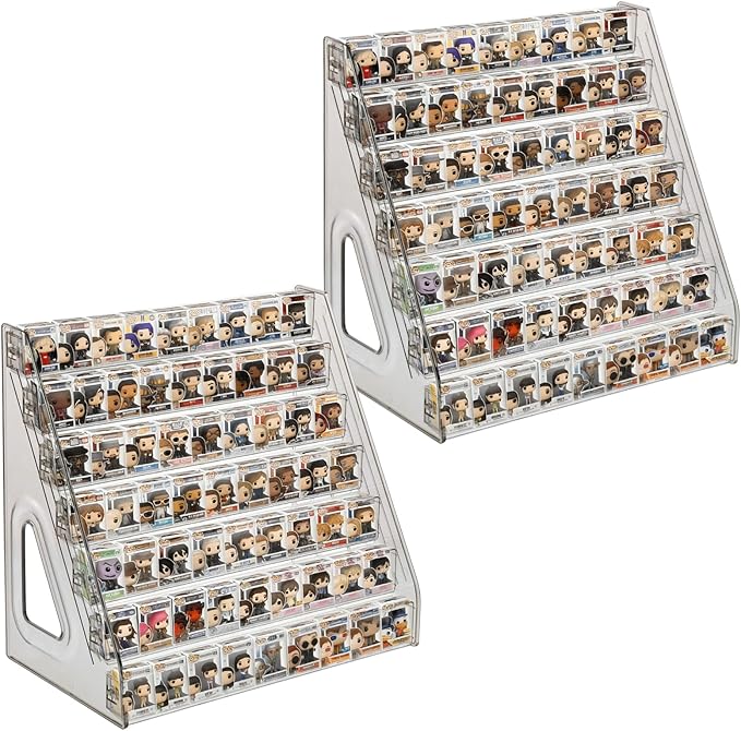 2 Pack 7 Layers Clear Display Shelf for Funko Pop Clear Acrylic Display Case for Miniature Mini Action Storage Mini Collectible Toys Display Shelf for Bitty Pop Compatible with Bitty Pops Funko(Gray)