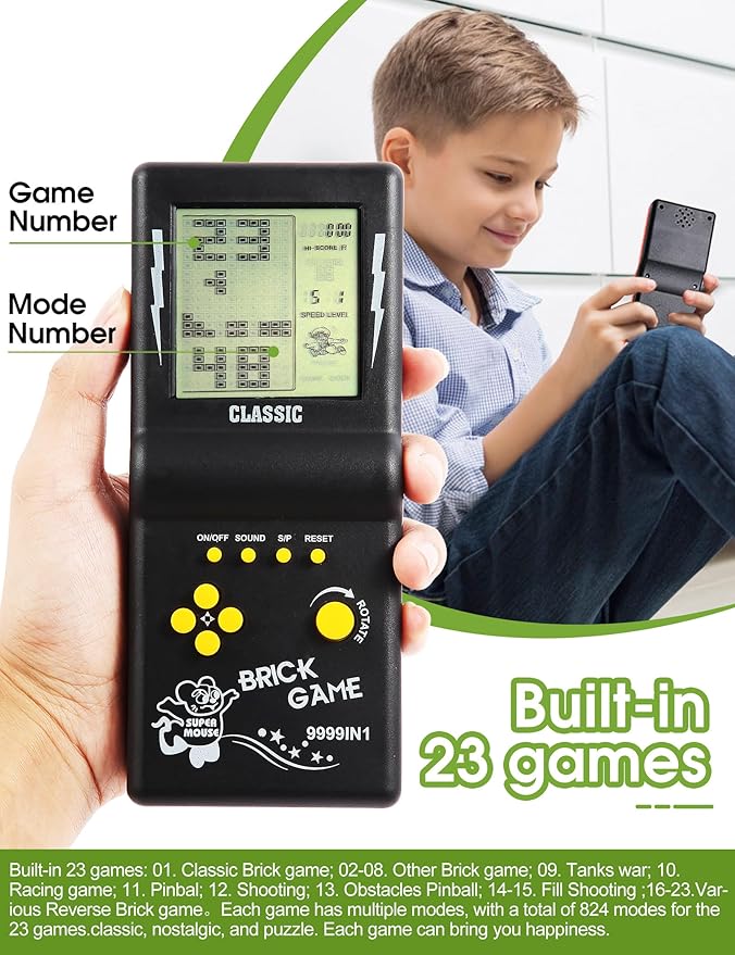 3.5-inch Large Screen Retro Brick Game Console for The 80s/90s Build in Block Game Racing/Tank Built-in 23 Classic Games Nostalgic Puzzle Children's Console (Black)