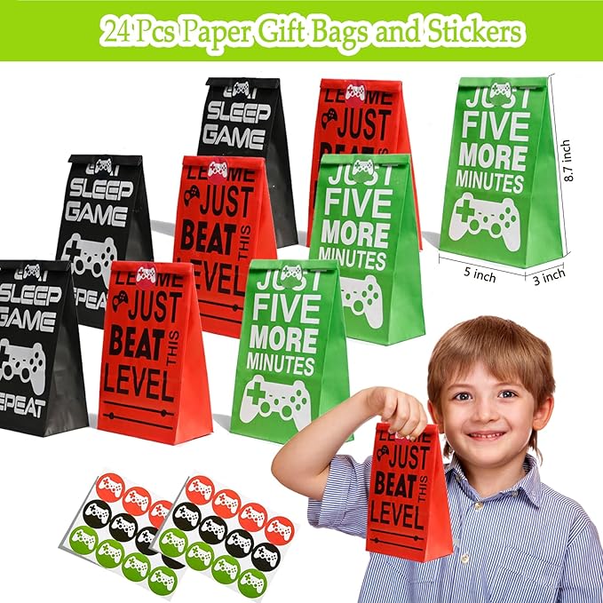 120 Pcs Gamer Birthday Party Favors for Boys, Video Game Goodie Bag Stuffers with Invisible Ink Pens, Controller Keychain for Kids Classroom Prizes, Gaming Theme Party Supplies