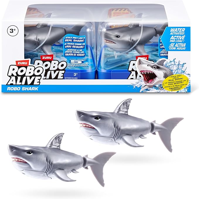 Robo Alive Water Activated Shark 2 Pack (White) by ZURU – Realistic Swimming Robotic Bath Toy for Kids, Tweens & Teens, Water-Activated Pet Shark for Play & Pranks, 3+