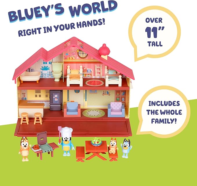 Bluey Toy House Mega Bundle Family Home & BBQ Playhouse Toys, Bingo, Bandit, Chilli, Kids Doll House Playset for Toddlers 3-5, Amazon Exclusive