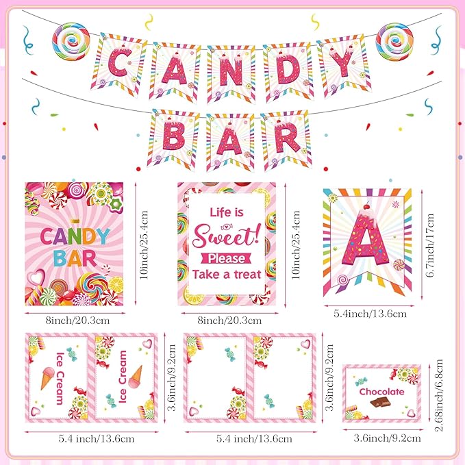 Outus 32 Pcs Christmas Candy Bar Decorations Kit Candy Bar Banner Sweet Candies Peppermint Table Signs Food Labels Tent Cards for Candies Sweet Birthday Baby Shower Wedding Party Decor Supplies