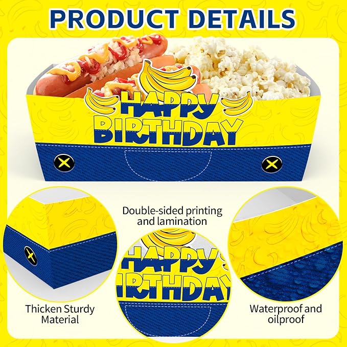 25Pcs Yellow Cartoon Disposable Paper Food Trays for Cartoon Theme Birthday Party Supplies Baby Shower Decorations