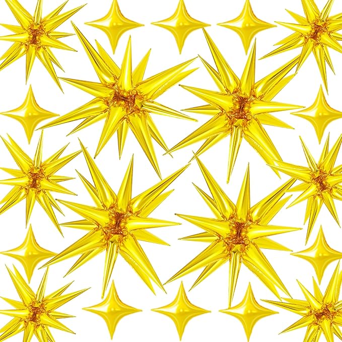 20 Pcs 27"22" Explosion Star Foil Balloons - 12 Point and Four Pointed Gold Spike Balloons for Party Supplies, Christmas, Birthday, Wedding, Photo Booth (Gold)