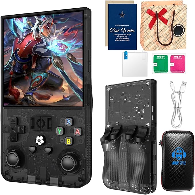 R36MAX 2025 Retro Handheld Game Console, 4.0" 4K HD IPS Screen, Open Source Linux System, 18000+ Preloaded Games, 64GB Memory, 4000mAh Battery – Portable Gaming Console for Adults (Black 64Gb)