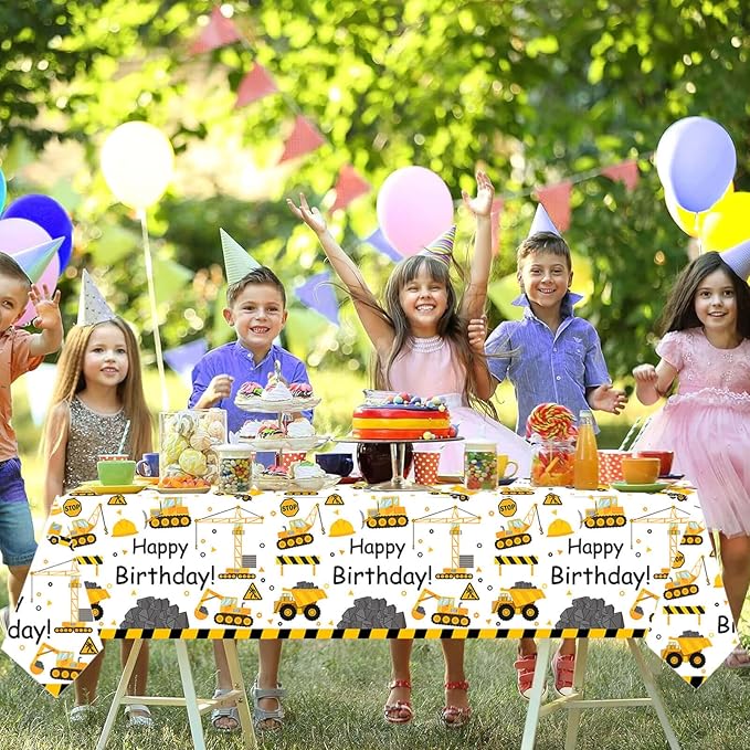 51 Pcs Construction 2nd Birthday Party Supplies Dump Truck Two Years Old Tablecloth Paper Plates Napkins Forks Dinnerware for Construction 2nd Birthday Party Supplies Decorations