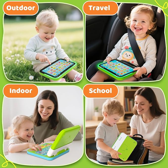 Learning Toy for Kids 1 2 3 Year Old Boys Girls, Learning Laptop for Toddlers 1-3, Interactive Educational Toys with Music Sounds Lights, Christmas Birthday Gifts for Baby Kids Age 12-18 Months, Green