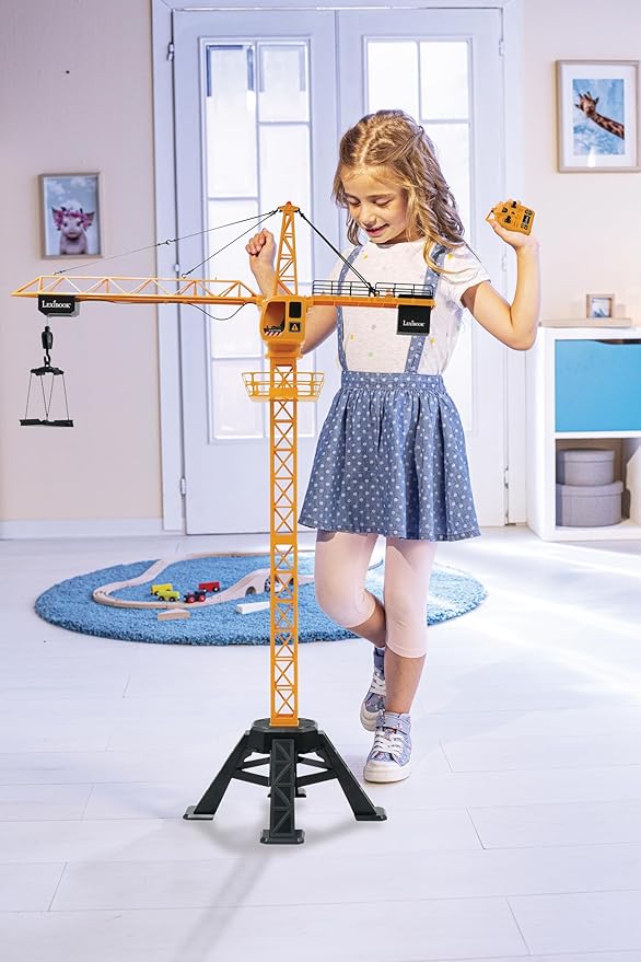 LEXiBOOK, Crosslander® Pro, RC Crane, Remote-Controlled Tower Crane, Height 4.20 ft, Lifts up to 1.10 lb, Multidirectional, Sound and Light Effects, Yellow, RCP35