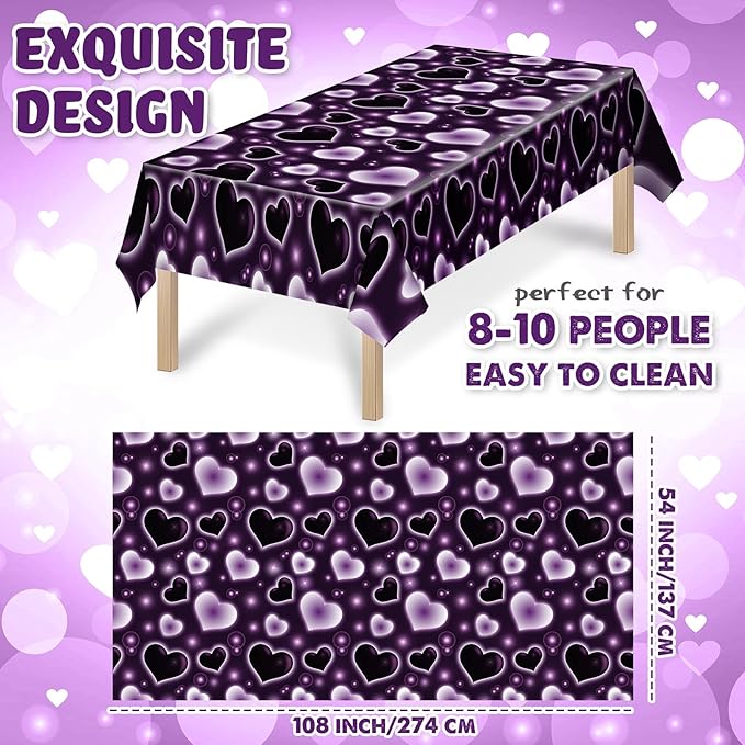 Tudomro 3 Pack 2000s Tablecloth Decoration 54 x 108 Inches Cholo Party Table Cover Y2k Party Decoration Heart Disposable Kpop Table Cloth for Birthday Supplies(Purple)