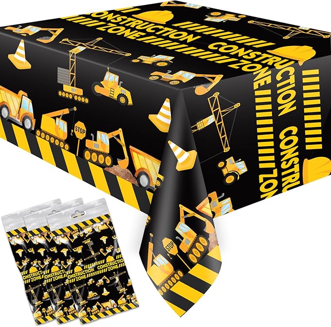 3 Pieces Construction Table Cloth 54 x 108 Inch Dump Truck Table Covers for Construction Theme Boys Baby Shower 1st 2nd 3rd 4th Birthday Party Supplies Table Decorations Favors