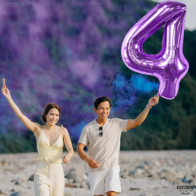 KatchOn, Giant Purple 4 Balloon Number - 40 Inch | Purple Number 4 Balloon, Mermaid 4th Birthday Decorations for Girls, Women | 4th Birthday Balloons | 4th Happy Anniversary Decorations