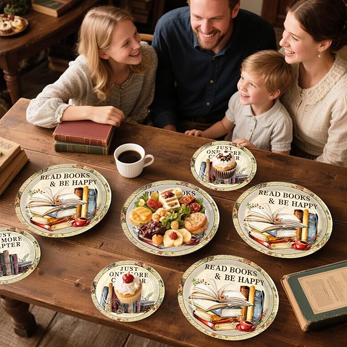 Grencian 96Pcs Book Theme Party Decorations Vintage Book Plates and Napkins Disposable Books Club Paper Tableware Set for Books Club Library Reading Theme Birthday Party Supplies, Serves 24