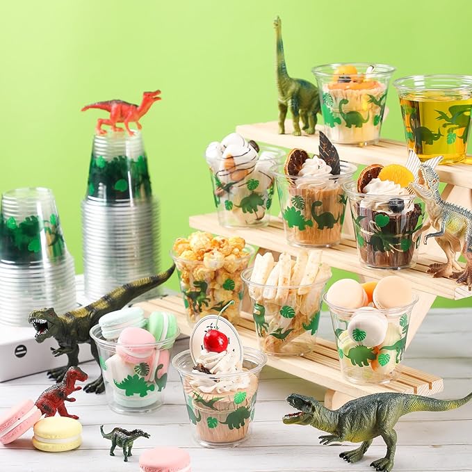 50 Pcs 9oz Dinosaur Cup Dinosaur Ice Cream Cups Plastic Disposable Clear Snack Bowls Dessert Bowls for Hot or Cold Soup Sundae Yogurt Supplies(Green)