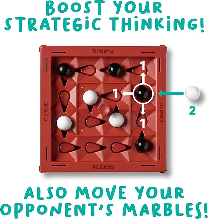 Orbito from Flex IQ, 2 Player Strategy Games for Family Gatherings, Great for Kids Games, Includes 1 Game Board with Orbito Button, 8 White Marbles and 8 Black Marbles