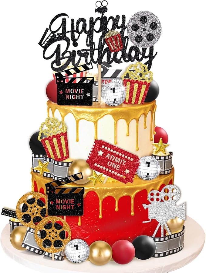39Pcs Movie Cake Topper Theater Cake Decorations for Movie Themed Birthday Party Supplies