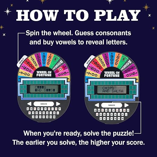 Educational Insights Wheel of Fortune Game - Handheld Electronic Game, Great for Travel, Classic Retro Party Games for Kids, Teens & Adults, Word Puzzle Challenge & Entertaining Gift, Ages 8+