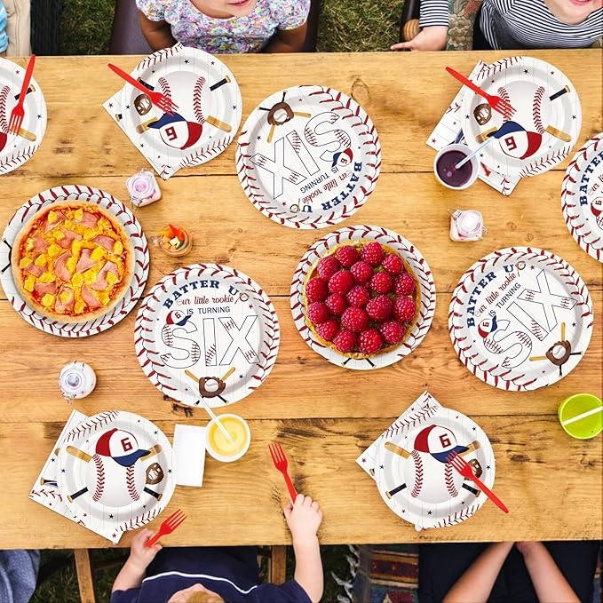 96 Pcs Baseball Birthday Decorations Disposable 6th Birthday Party Paper Plates and Napkins Baseball Sports Themed Party decorations Tableware Set for Boys Girls Kids Supplies, Serves 24