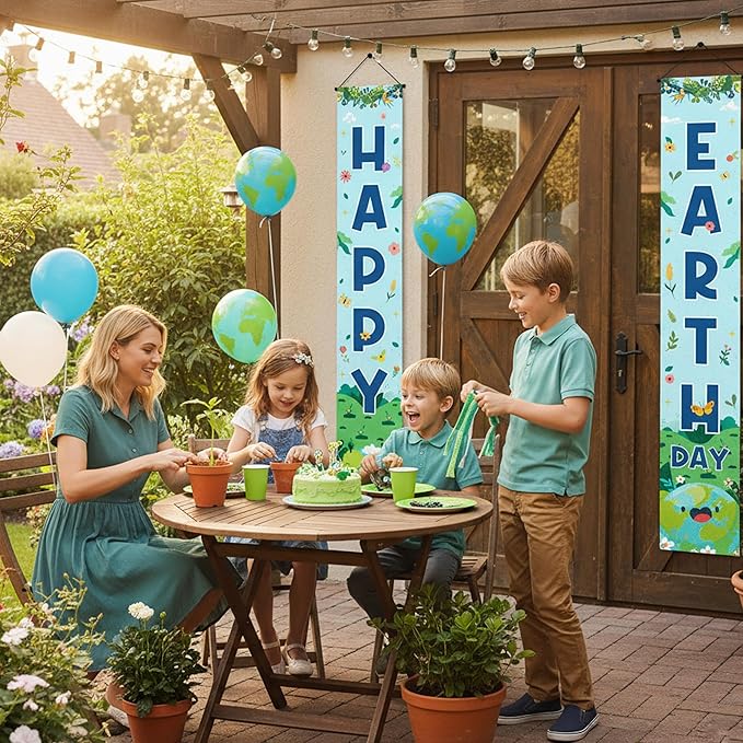 Happy Earth Day Banner Decorations - Blue Every Day is Earth Day Porch Sign Hanging Decor, April 22 Environmental Protection Party Supplies 11.8 x 70.8 Inch