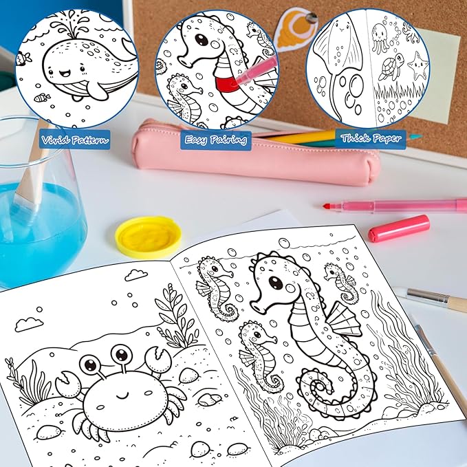 Lyosehy 24PCS Under The Sea Mini Coloring Books Under The Sea Theme Party Favors Ocean Creatures Coloring Books in Bulk for Kids Under The Sea Theme Birthday Party Drawing Book Craft Supplies