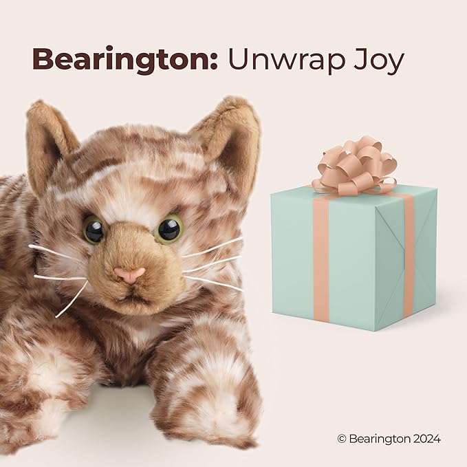 Bearington Louie The Realistic Cat Stuffed Animal - 15" Brown Tabby Cat Plush Toy with Soft Plush Fur - Adorable Lifelike Design Plush Kitty for Kids, Collectors, and Feline Lovers