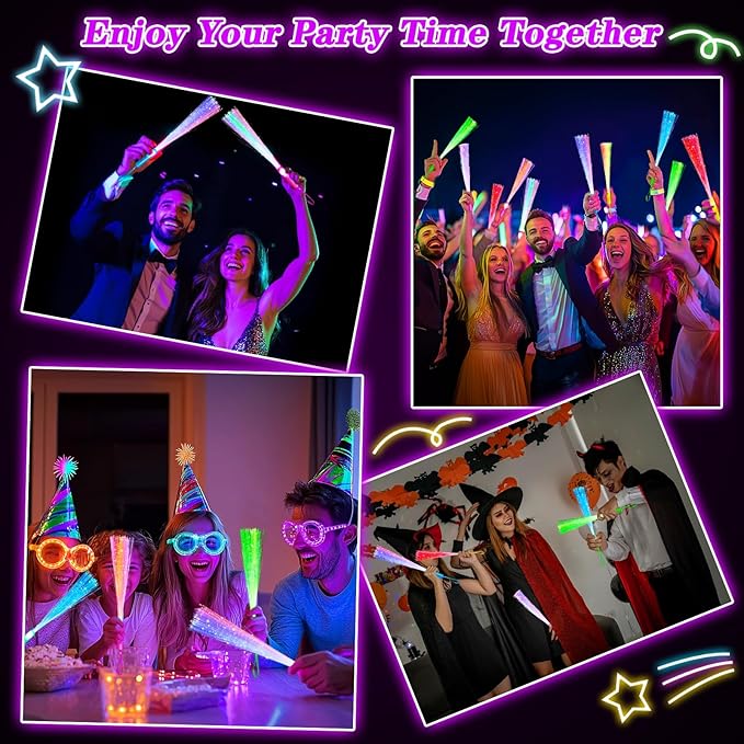 30 Pcs Colorful Glow Fiber Wands,Toys Glow Sticks Bulk Party Pack for Adults,Glow in the Dark Party Supplies for Mardi gras Easter Basket,football ,Wedding, Birthday,Classroom,Concert,Pool carnival