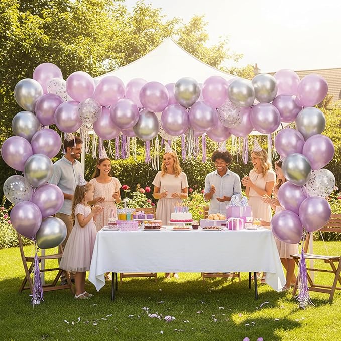 RUBFAC Metallic Pink Balloons 129pcs Different Sizes Pack of 18 12 10 5 Inch, Latex Chrome Metal Pink Balloon Garland Arch Kit for Wedding Princess Birthday Party Baby Shower Engagement Bachelorette