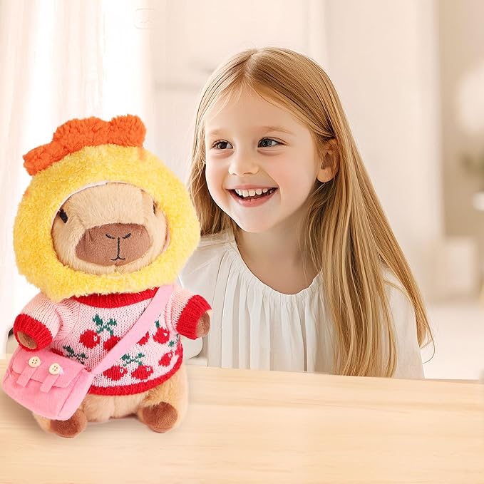 Cute Capybara Plush with 9 pcs Clothes & Accessories, Soft Capybara Stuffed Animal Capybara Plush Toy, Dress Up Kawaii Capybara Plushies Birthday Gifts for Kids Boys Girls 10.2 inch