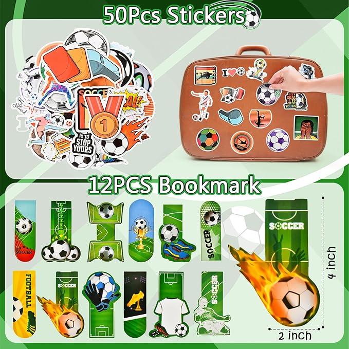 Soccer Party Favors Birthday Supplies School Stationery Bulk - Mini Notebook Pencil Eraser Bookmark Sharpener Bag Sticker, Goodie Stuffer Pinata Filler Boy Kids Soccer Themed Party Supplies