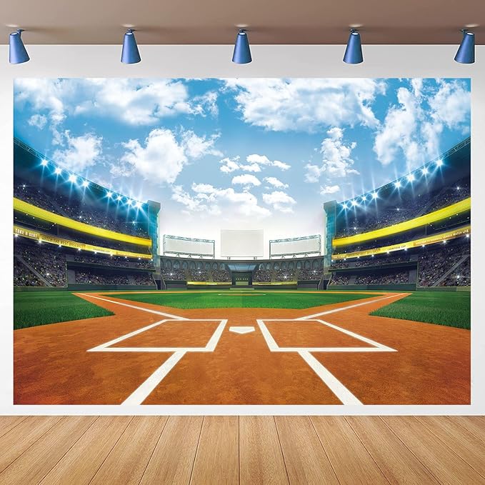 Baseball Backdrop Baseball Field Stadium Photography Backdrops for Sports Boys Birthday Party Decoration Banner Supplies (10x8FT(120x96 inch))