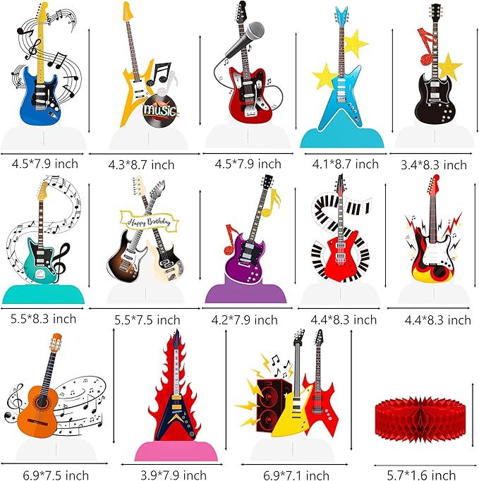 Music Guitar Honeycomb Centerpieces 13Pcs Guitar Birthday Party Table Centerpieces Rock Guitar Table Decorations Music Birthday Party Decoration for Music Instrument Baby Shower Supplies