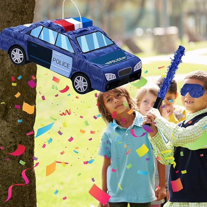 Piñata 3D Truck Piñata Theme Decoration with a Blindfold and Bat for Kids Girls BoysGift Holiday Birthday Party Baby Shower Supplies (Police Car)