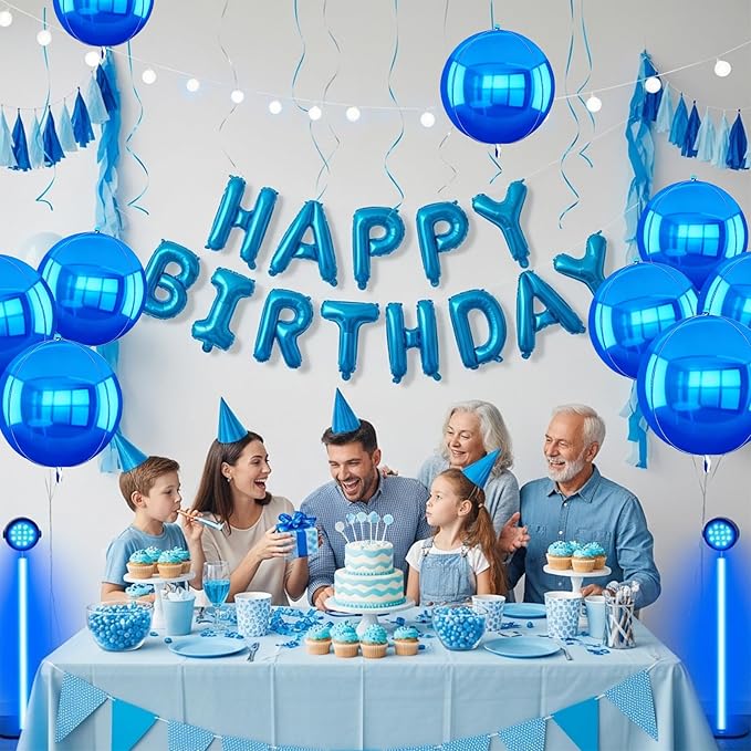 TONIFUL 16Pcs Large Navy Blue 4D Giant Round Foil Balloon 4D Mirror Metallic Mylar Sephere Balloons for Christmas New Year Birthday Party Graduation Wedding Baby Shower Decoration Supplies(Mix Sizes)
