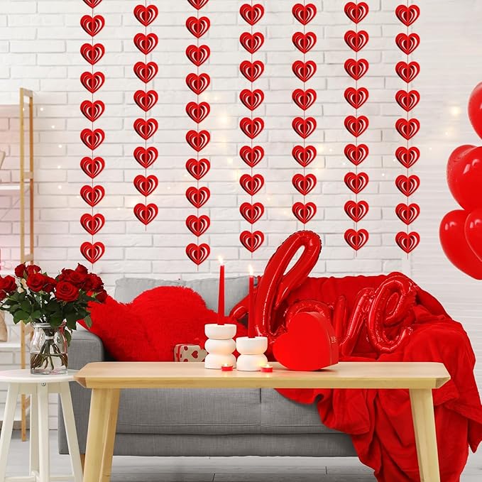 MARFOREVER 41 Ft 3D Red Heart Paper Garland, Pre-Strung 5 Pack Valentines Decorations Heart Shape Banner Valentine Hanging Streamers for Valentine's Day Wedding Engagement Bridal Shower Party Decor